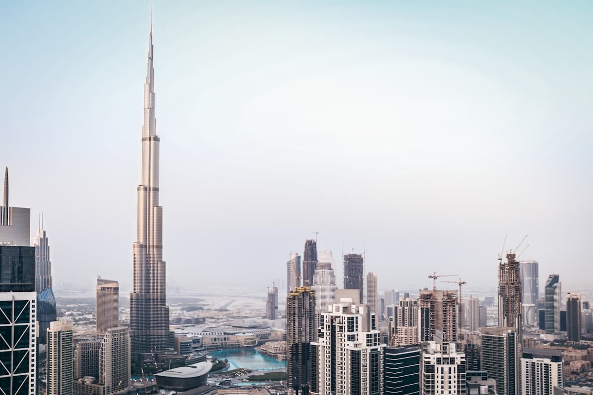 Dubai skyline with the Burj Khalifa above the waterfront