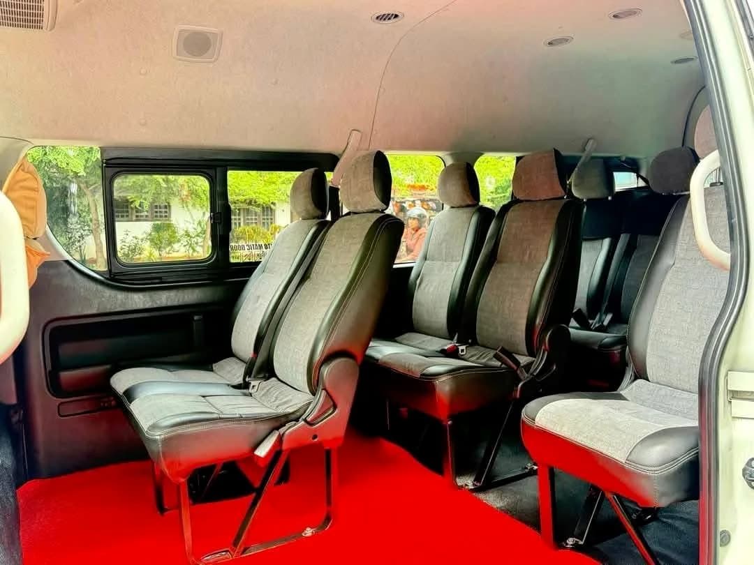 Tour van interior with passenger seating