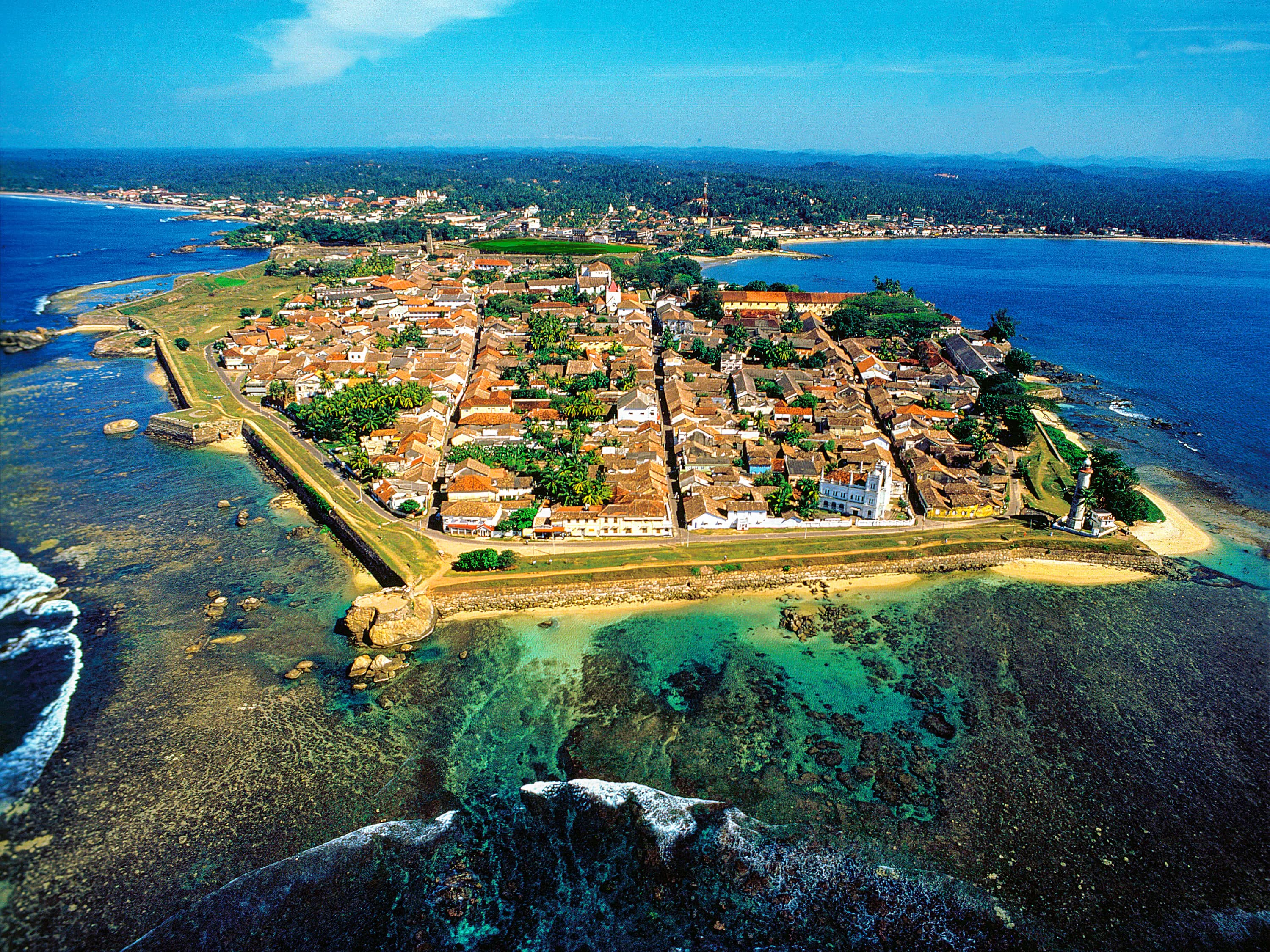 Aerial view of Galle Fort and the southern coast of Sri Lanka