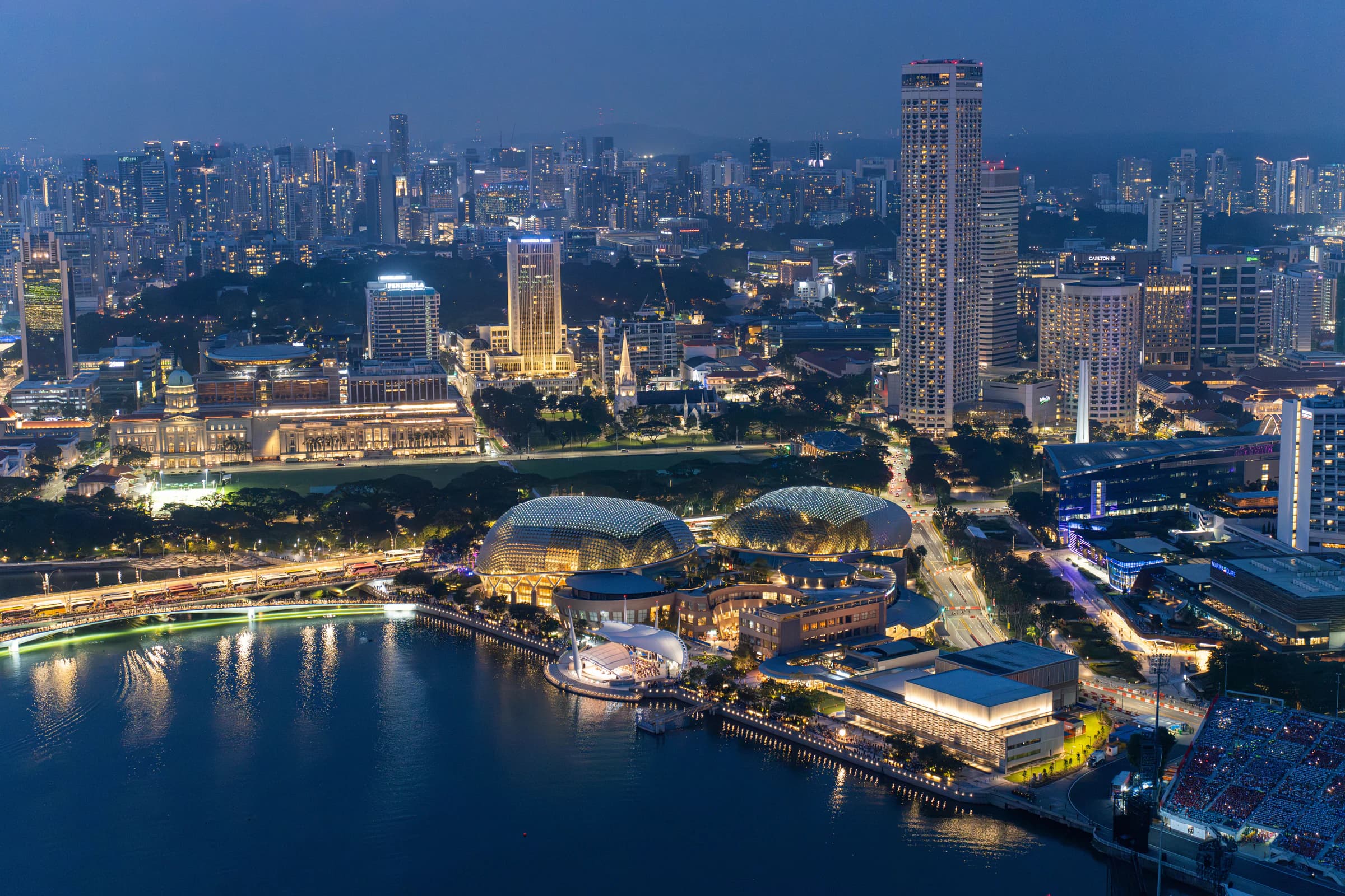 Marina Bay skyline illuminated at night