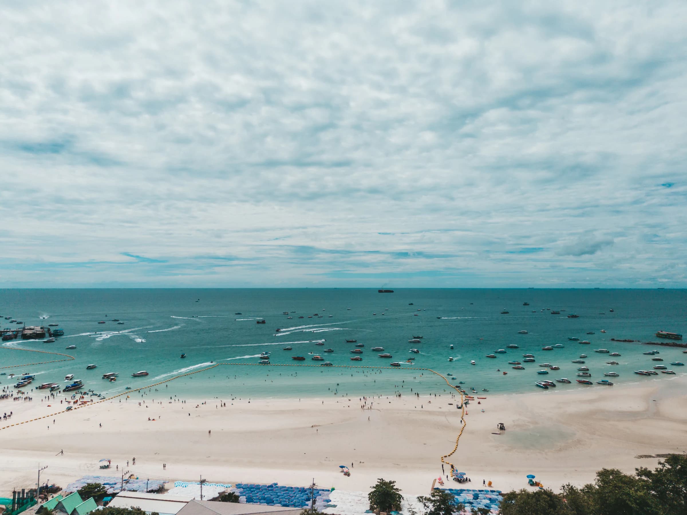 Aerial view of Pattaya beach and boats