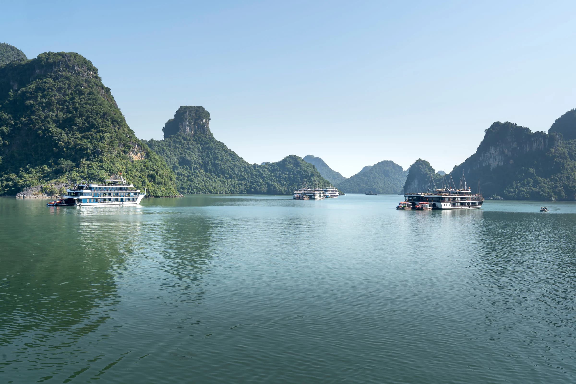 Cruise ships among limestone islands in Ha Long Bay