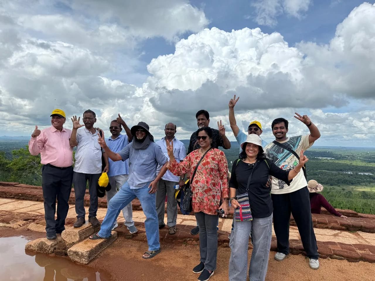 A group of travellers together at a Sigiriya viewpoint